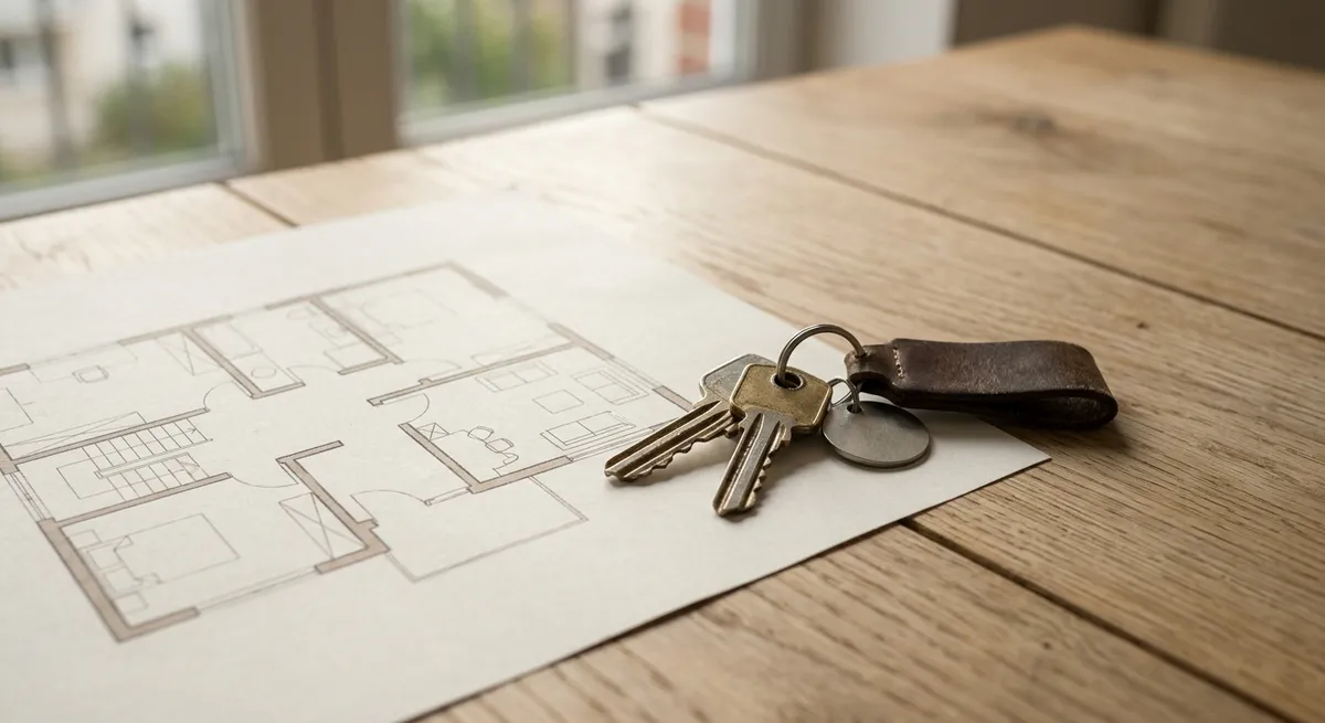 Jeu de clés sur un plan d'appartement