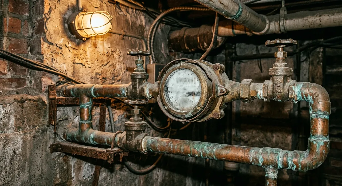 Compteur d'eau en cave d'immeuble