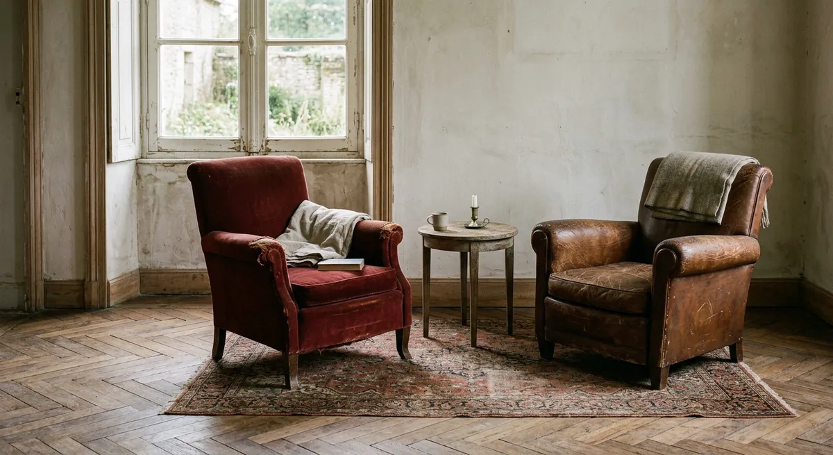 Deux fauteuils anciens dans un salon