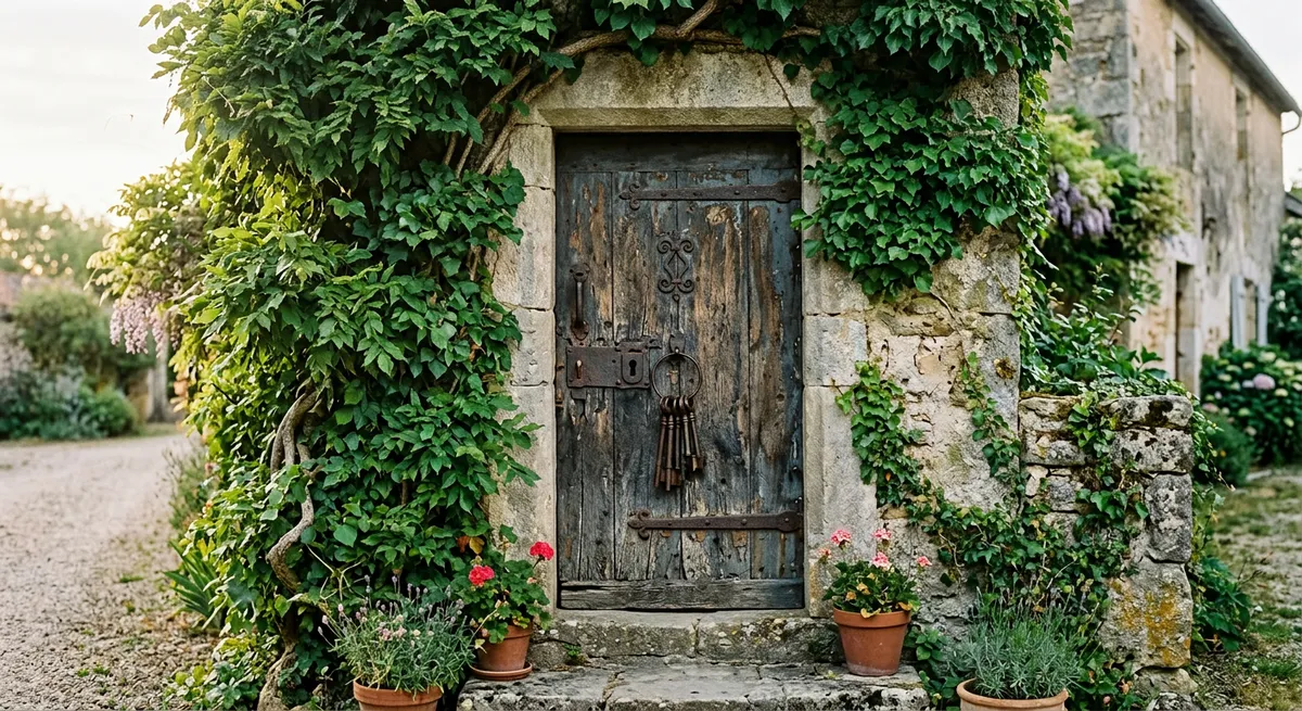 Vieille porte d'entrée avec clés