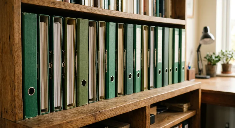 Classeurs verticaux sur une étagère
