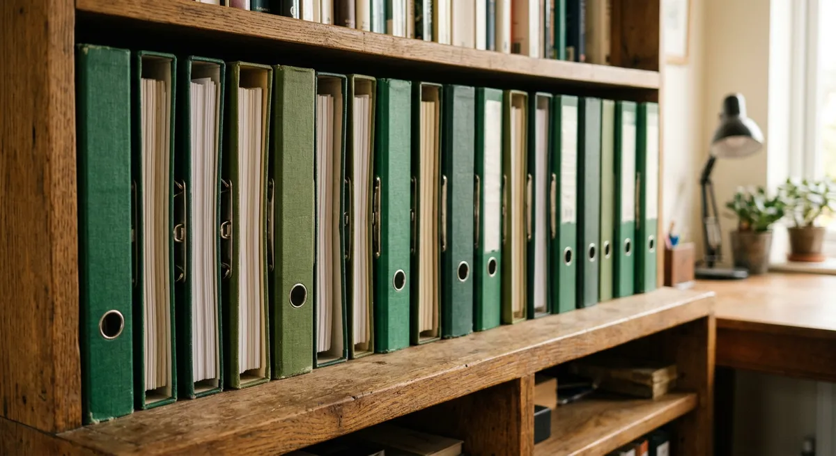 Classeurs verticaux sur une étagère