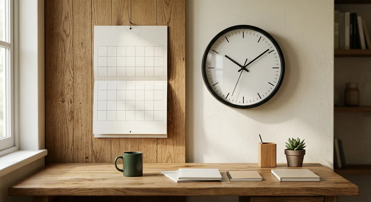 Calendrier et pendule sur un bureau